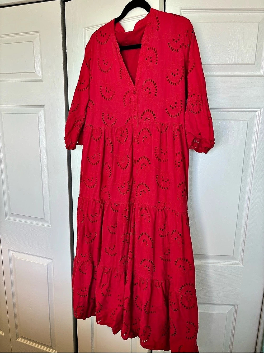 Red Eyelet Midi Dress Like New